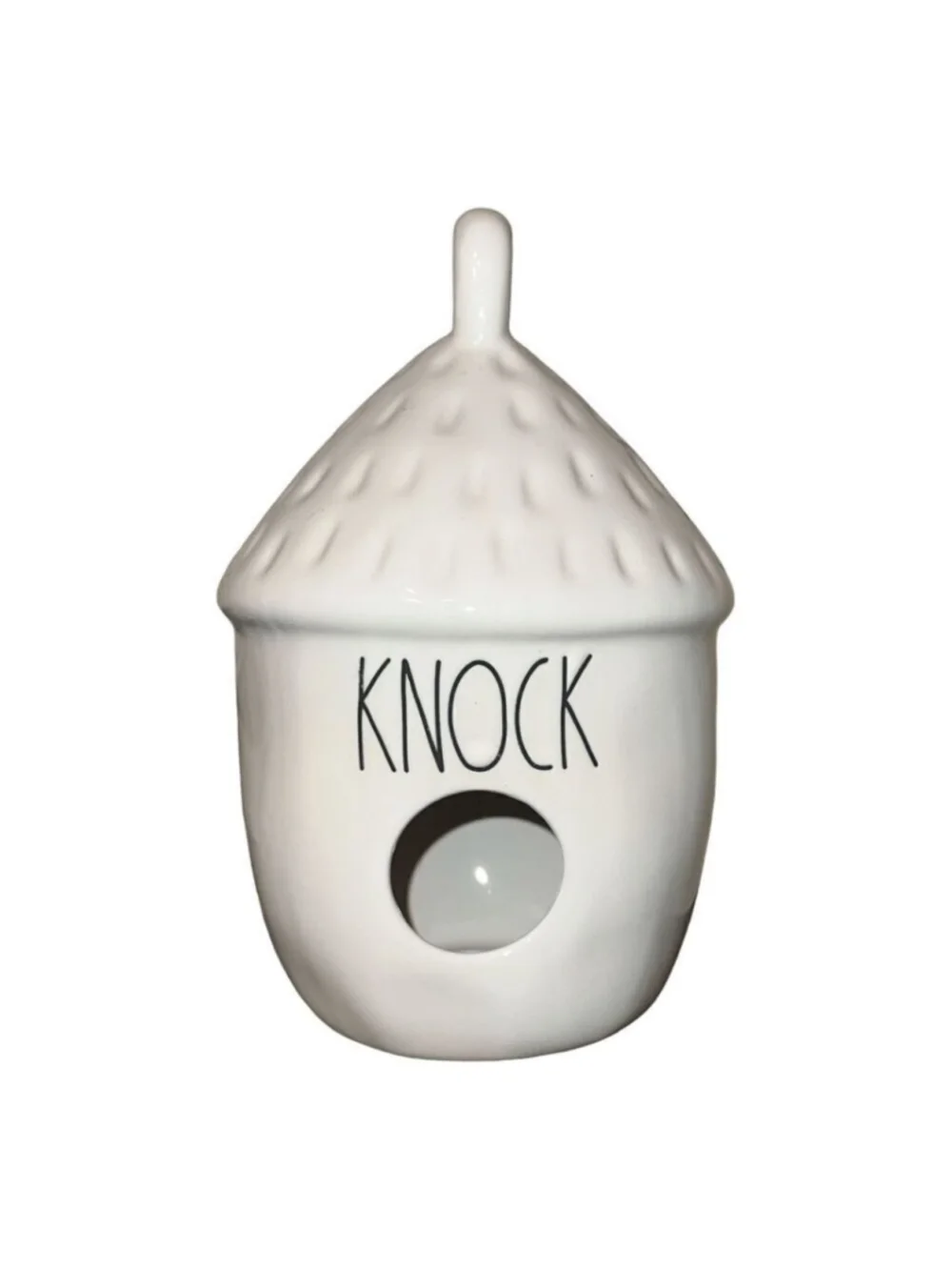 Rae Dunn Farmhouse Ceramic Acorn BirdHouse, White, 'Knock' Inscription
